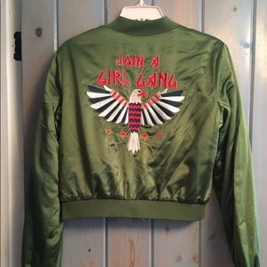Forever 21 size M green satin bomber jacket